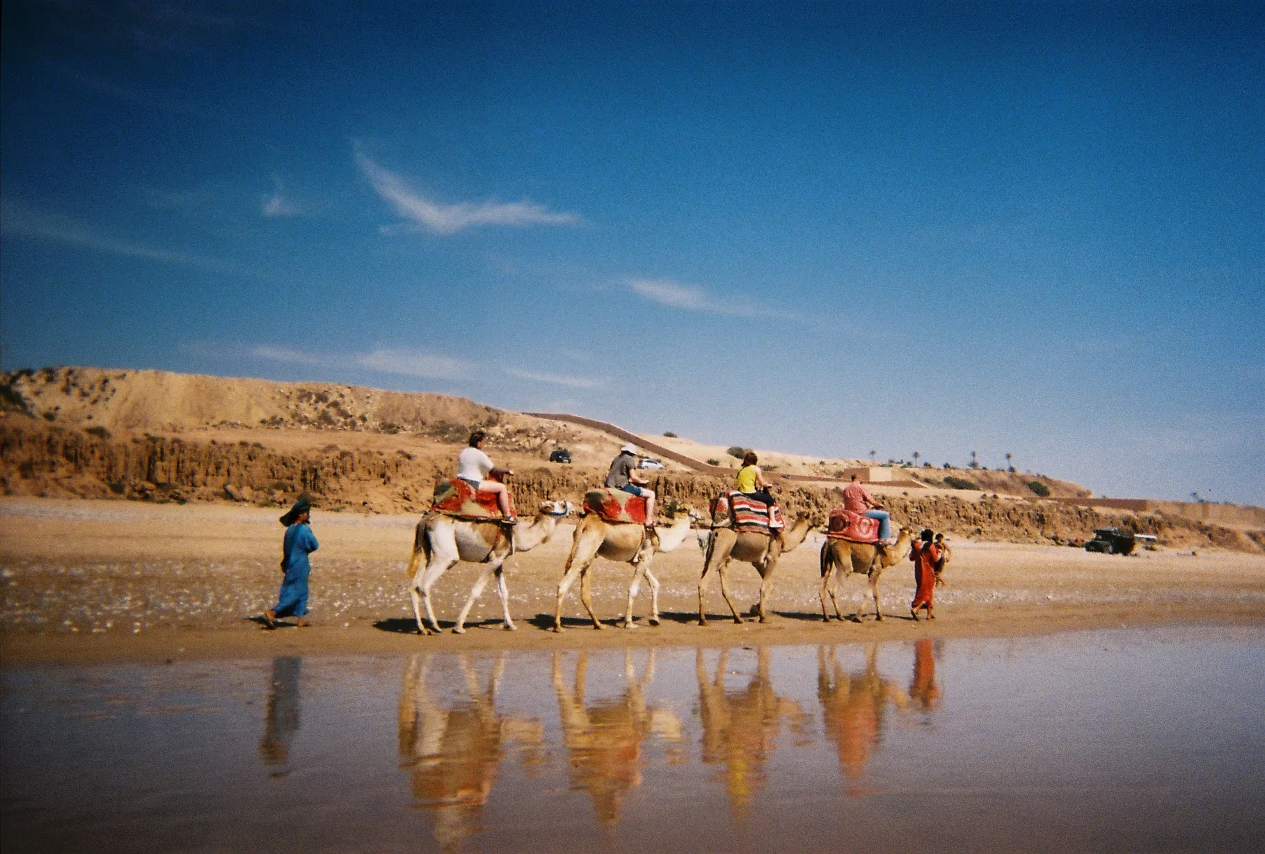 Camel ride on the beach in Morocco