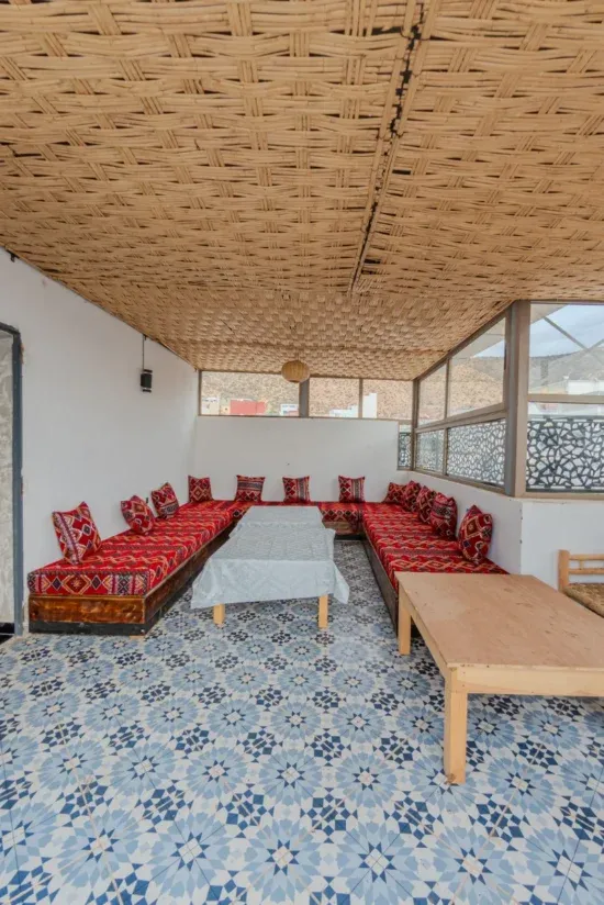 Moroccan lounge area with traditional cushions